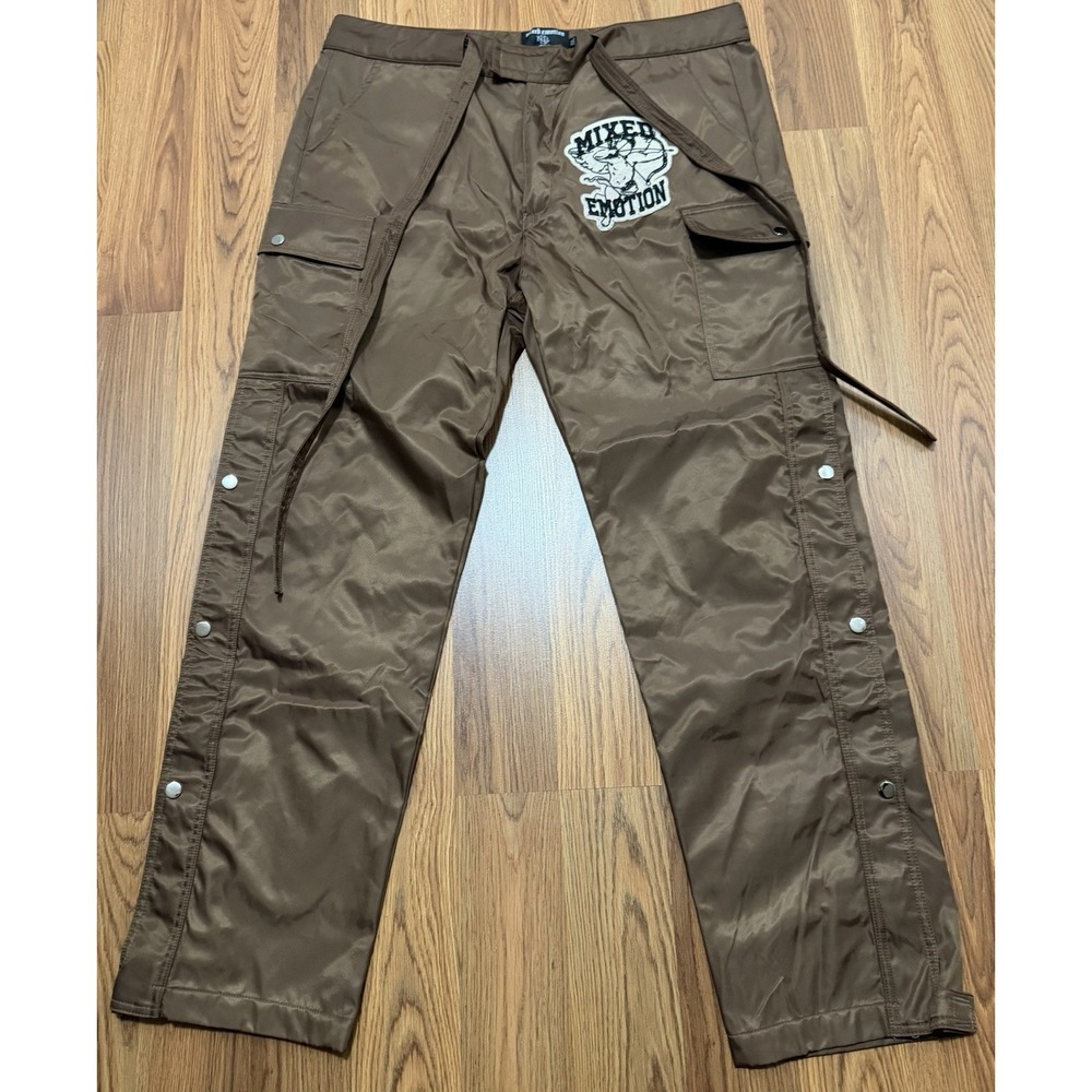 Mixed Emotion Angel Nylon Cargo Pants Mens 2XL Brown Snap Leg Straps